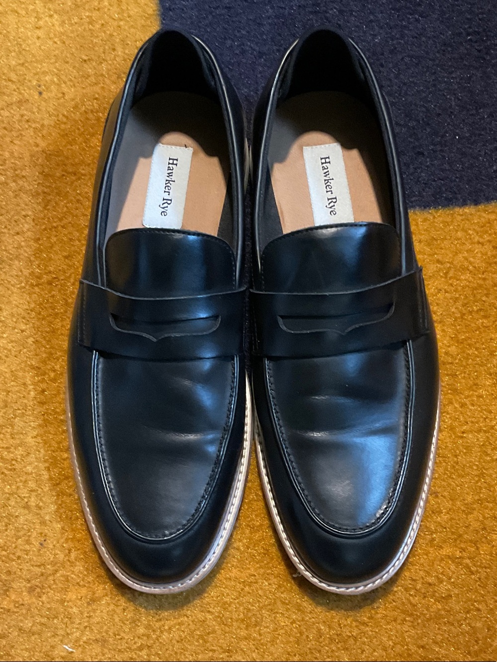 Hawker Rye Men's Black Leather Penny Loafers